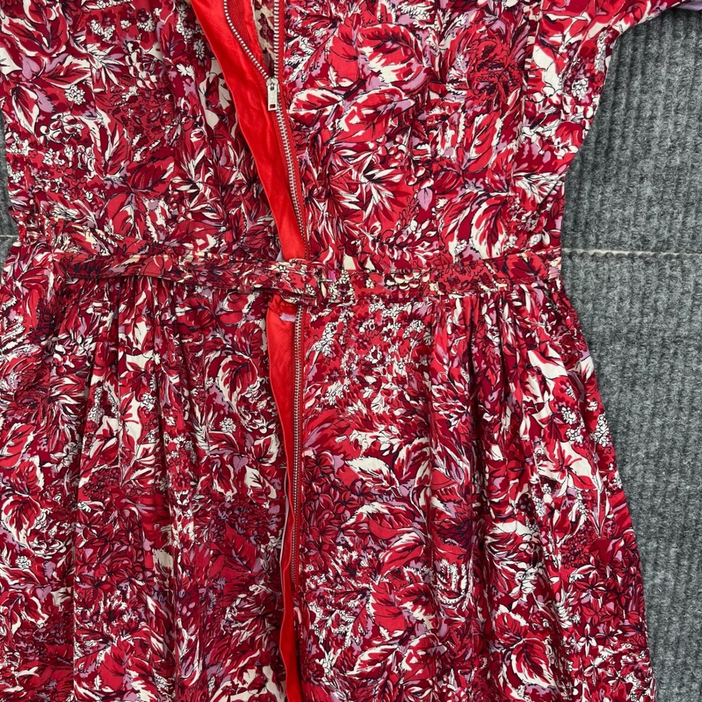 Vtg 50s 60s Kay Whitney Dress Womens XS Red Floral Fit Flare Belted - Picture 8 of 15